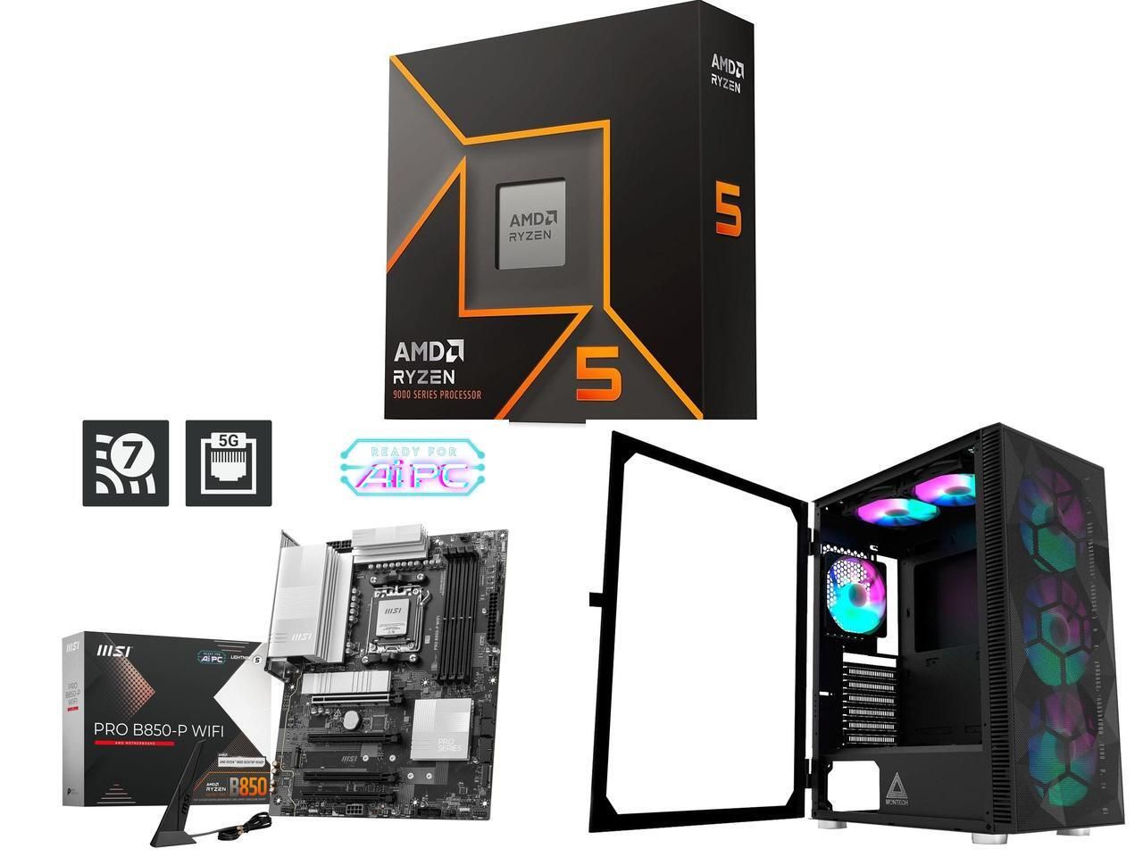 Newegg combo deal pairs AMD's Ryzen 9600X, MSI B850 motherboard, Montech Mesh case, and AIO for $338 — $95 off deal includes an $89 AIO