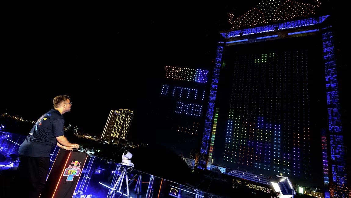 2,800 RGB drones turned into the world's largest-ever game of Tetris — Red Bull Tetris world final lights up Dubai night sky 2,800 RGB drones turned into the world's largest-ever game of Tetris — Red Bull Tetris world final lights up Dubai night sky