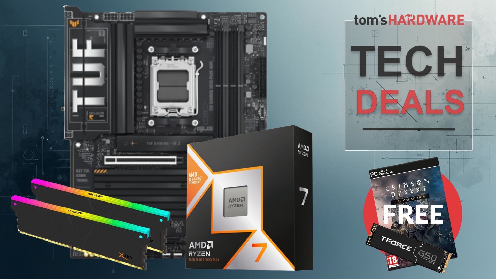 Get the 9800X3D CPU, Asus TUF gaming X870, and 32GB of DDR5 RAM, plus a free 512GB Gen 4 SSD and Crimson Desert, all for $959.99 — Newegg's combo bundles strike