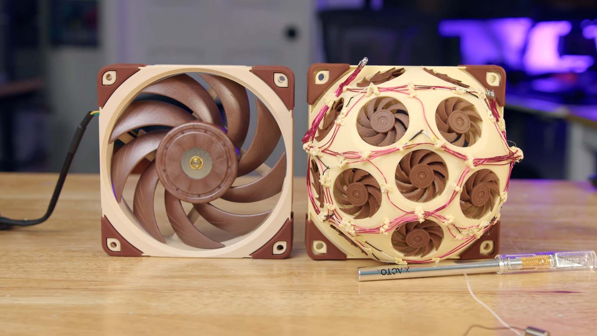 Airflow enthusiast 3D-prints 15 tiny fans to fit inside a custom, domed Noctua NF-A12x25 frame — bizarre 'Fanhattan Project' cools the CPU just as well as a reg