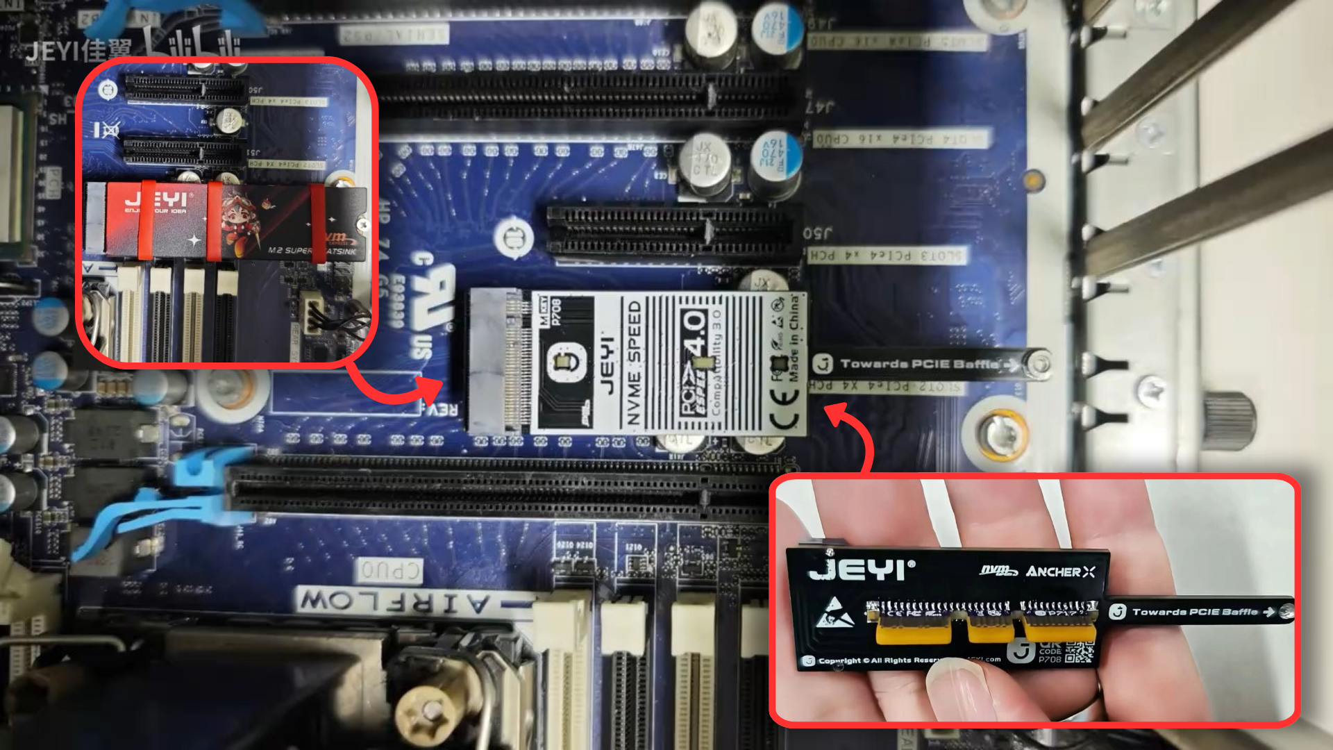 New flat M.2 SSD adapter doesn't stick out from the motherboard, unlocking PCIe slots hidden under massive GPUs — JEYI's new 'ArcherX' AIC lays completely flush
