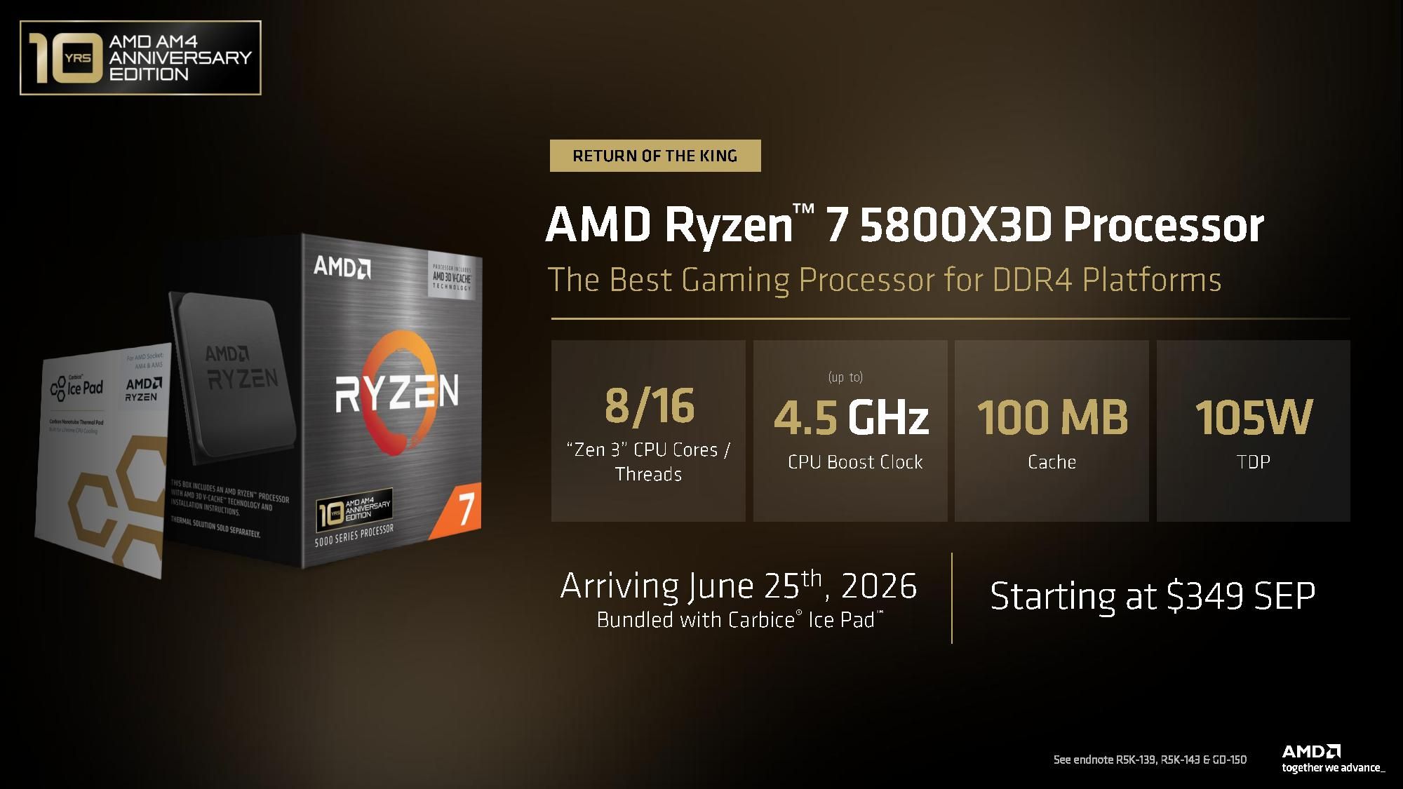 AMD brings back Ryzen 7 5800X3D, launches Ryzen 7 7700X3D to combat rising component prices — eight-core X3D CPUs arrive under $350 for AM4 or AM5, DDR4 or DDR5