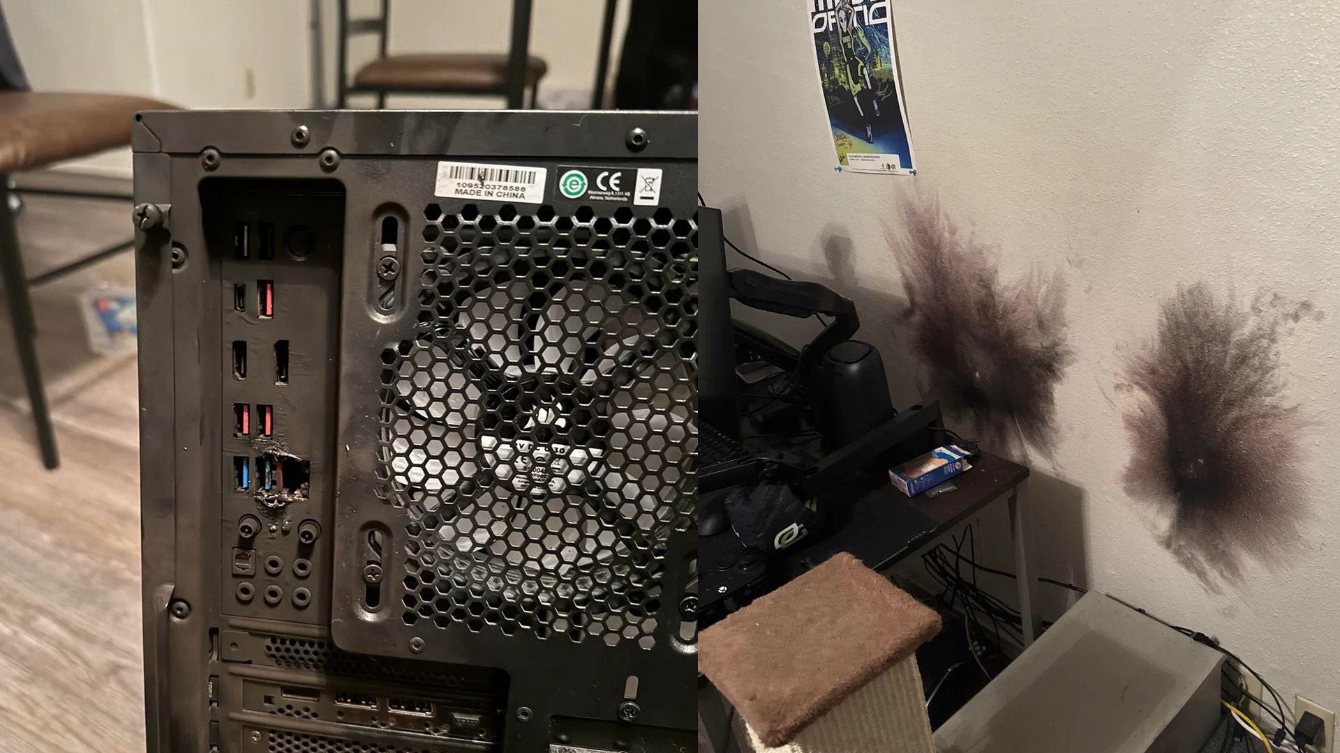 Lightning strike enters apartment through coaxial internet cable, blows up gamer's PC — surge causes extensive damage to motherboard, destroys router, and leave