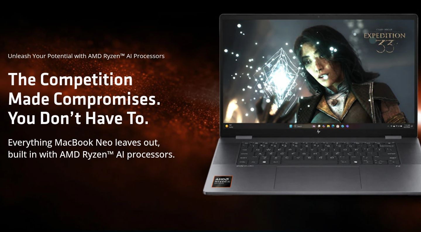 AMD taunts Apple's MacBook Neo for failing to run 75% of top PC games — Only 5 out of the 20 top PC games work on the Neo, while all run on AMD's budget offerin AMD taunts Apple's MacBook Neo for failing to run 75% of top PC games — Only 5 out of the 20 top PC games work on the Neo, while all run on AMD's budget offerin